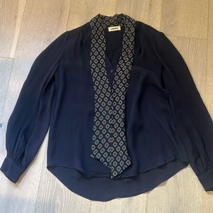 L’agency blouse with neck tie navy size small